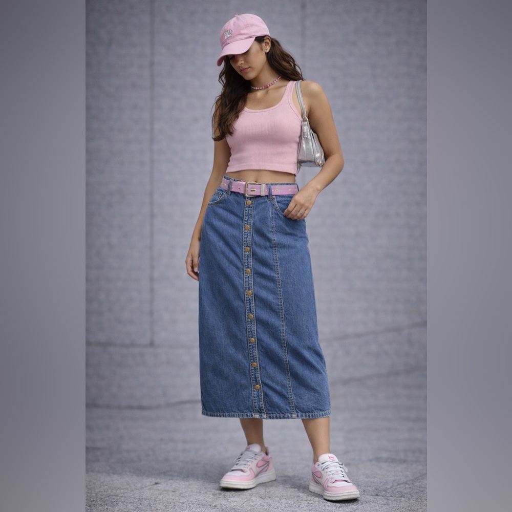 Morningside Women’s Denim Skirt – Size 14, 100% Cotton‎ Button-Front